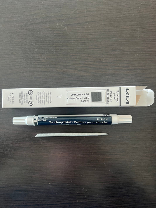 Kia Canada touch up Ascto Green paint pen ASG on wooden surface for stone chips